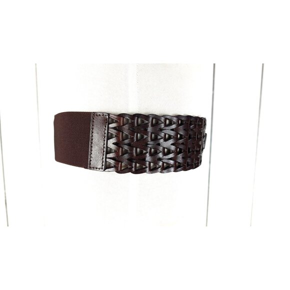 90s brown wide stretch faux leather braided belt